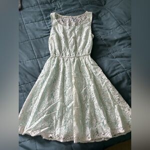Elegant Lace Dress in White and Mint